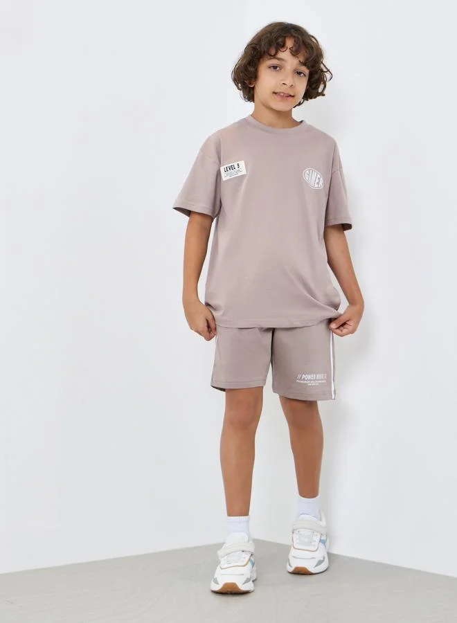 Styli Boys Grey Cotton Knit T-Shirt and Shorts Set